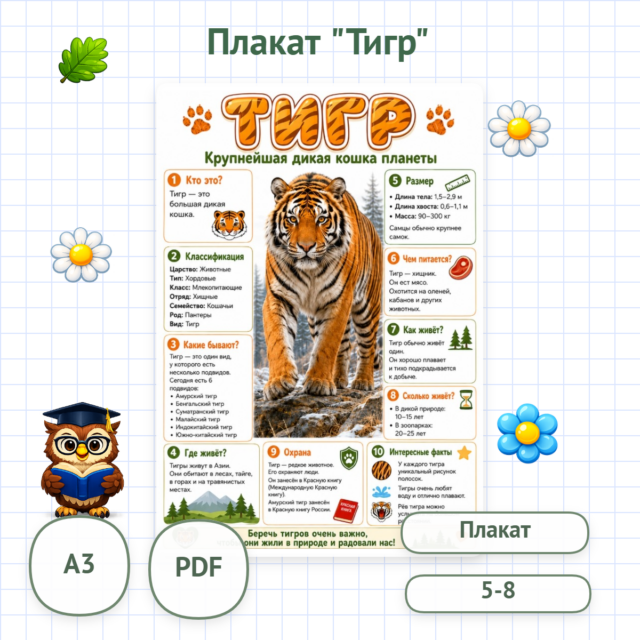 Плакат “Тигр” для детей 5-8 лет к Всемирному Дню тигра