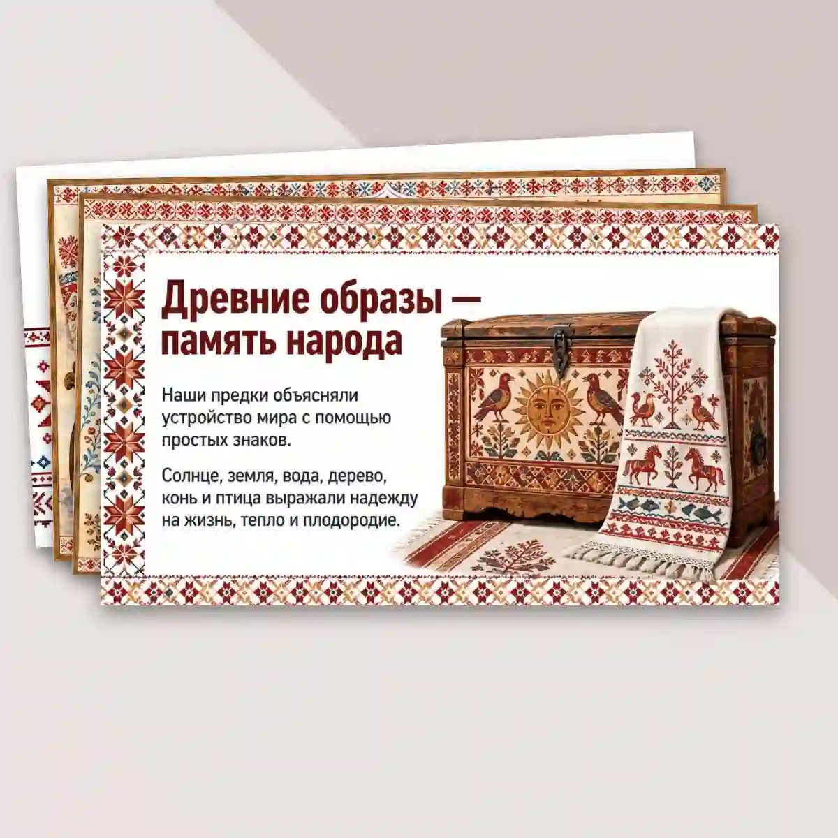 Презентация "Древние образы в народном искусстве и их символическое значение. Зарисовки традиционных знаков и орнаментов" — изображение 4
