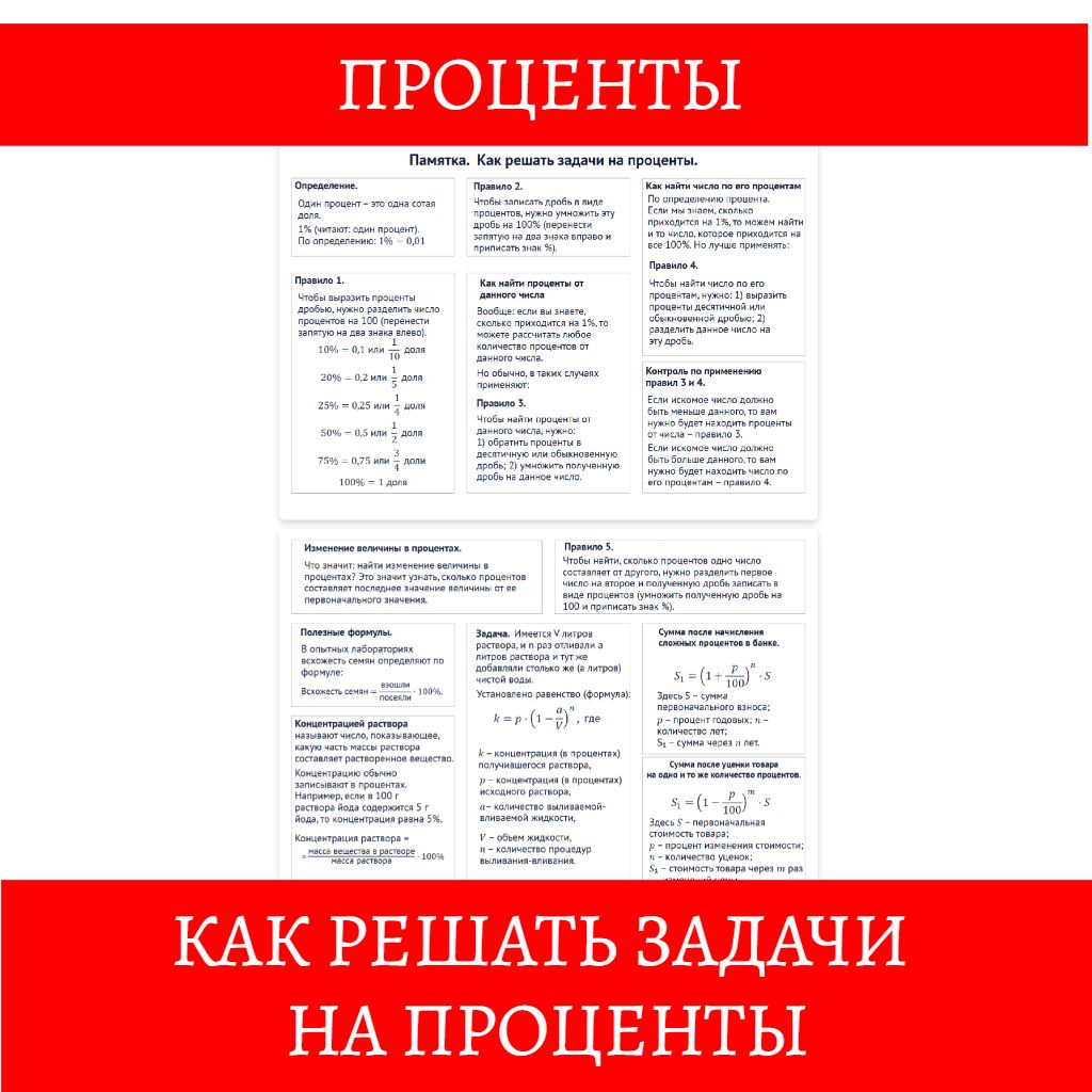 Проценты как решать задачи на проценты памятка