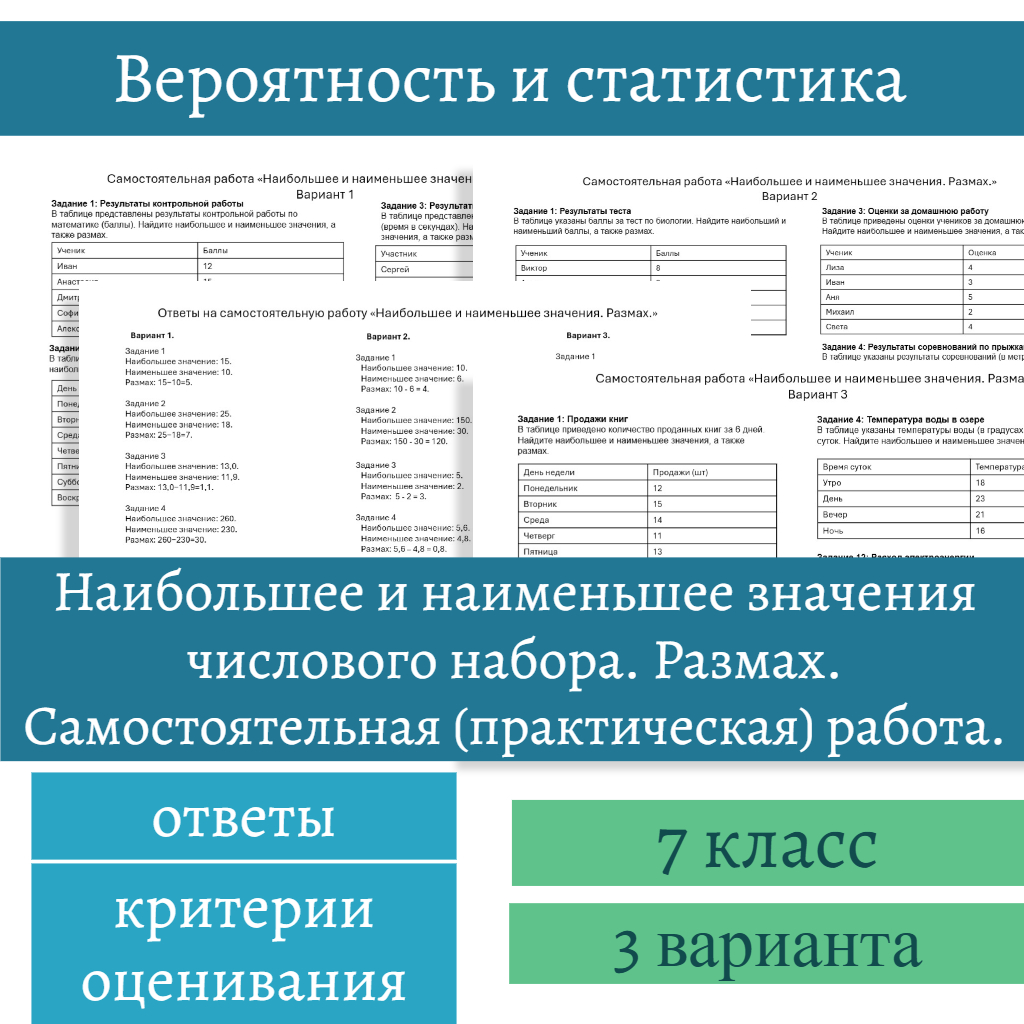 Наибольшее и наименьшее значение числового набора. Размах.